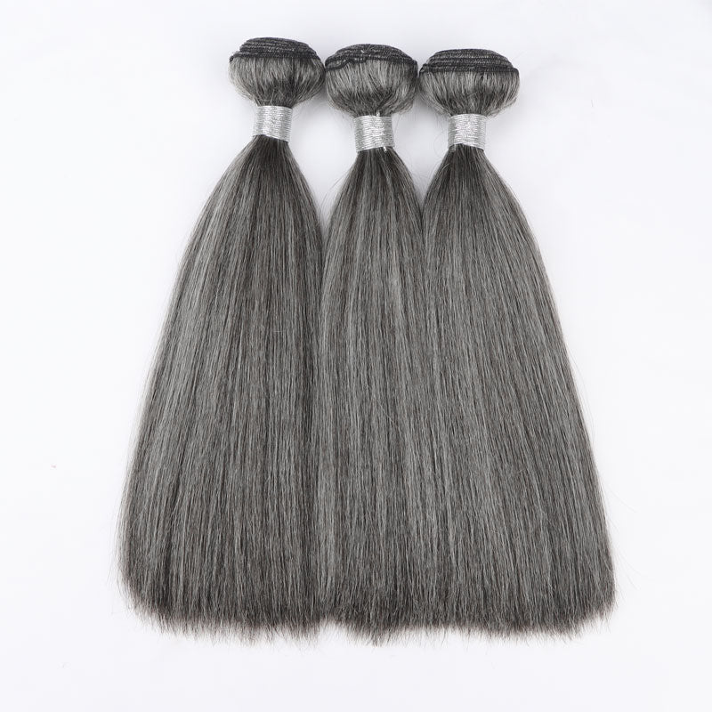 Salt and Pepper/Dark Grey Straight Hair 10A 1/2/3/4 Bundles 12 inch Human Hair Extensions