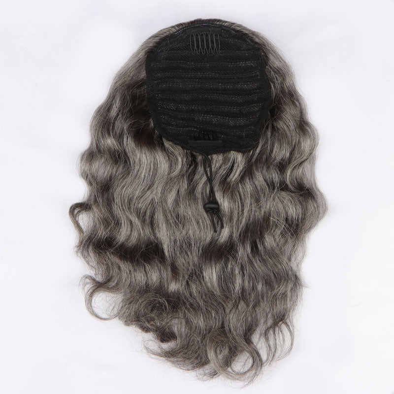 Silver Gray Body Wave Drawstring Ponytail Human Hair Extensions