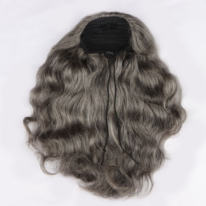 Silver Gray Body Wave Drawstring Ponytail Human Hair Extensions