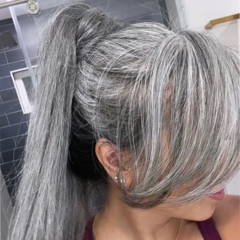 Soul-Lady-Silver-Gray-Drawstring-Ponytail-Hair-Straight-Hair-Human-Hair-Extensions