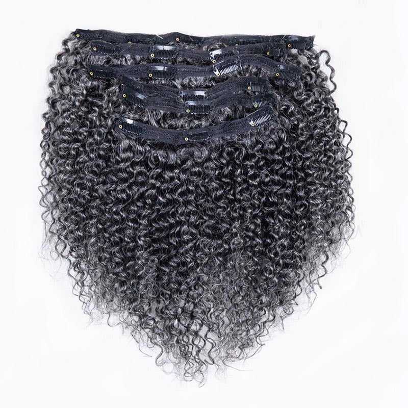 Soul-Lady-Silver-Gray-Human-Hair-Kinky-Curly-Hair-Clip- In-Hair-Extensions-Front