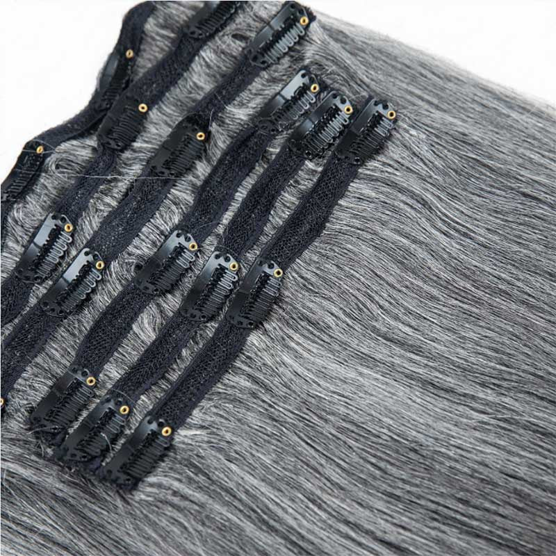 Soul-Lady-Silver-Gray-Human-Hair-Straight-Hair-Clip-In-Hair-Extensions-detail
