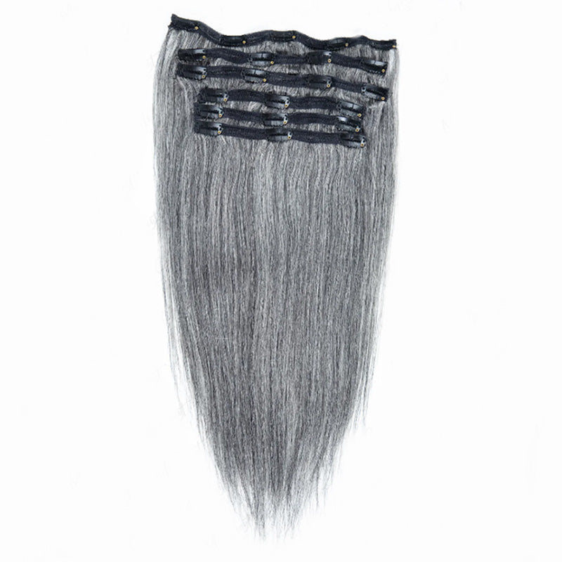 Soul-Lady-Silver-Gray-Human-Hair-Straight-Hair-Clip- In-Hair-Extensions