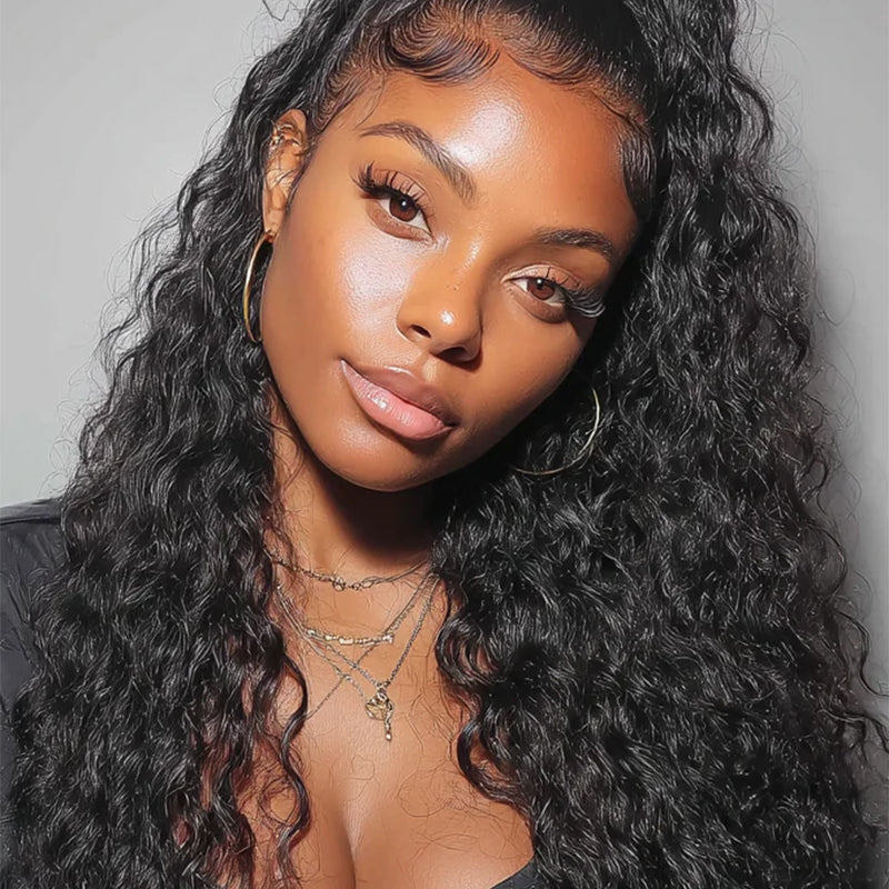 Soul Lady Wigs| Natural black water wave crochet human hair by Soul Lady, soft waves, versatile styling, and realistic texture.