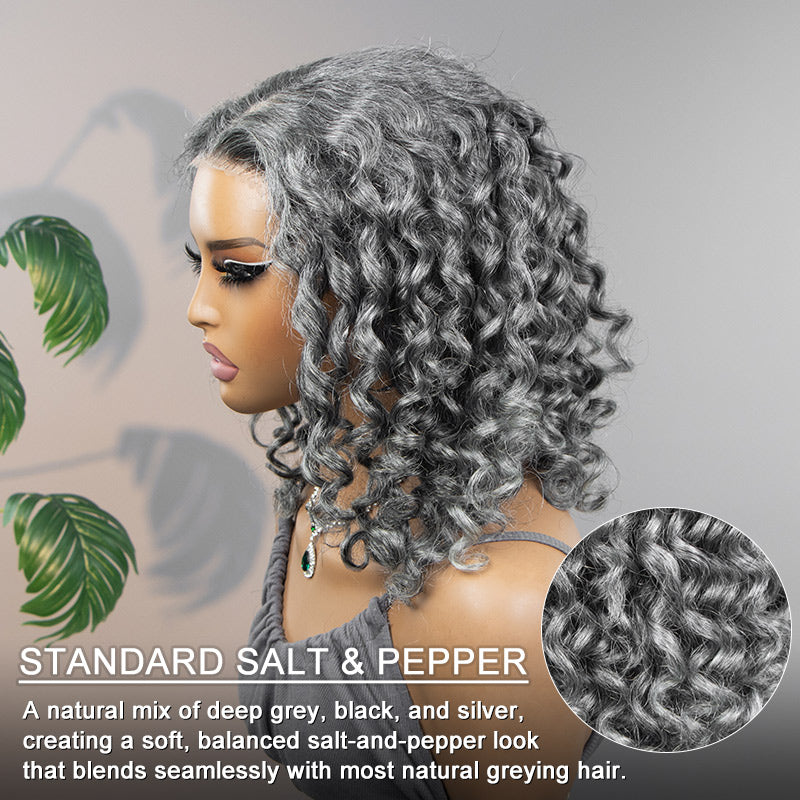 Side view of the Soul Lady Wigs 13x4 full frontal loose curly human hair wig, featuring defined loose curls and a smooth side profile that enhances the wig’s fullness and bounce. 