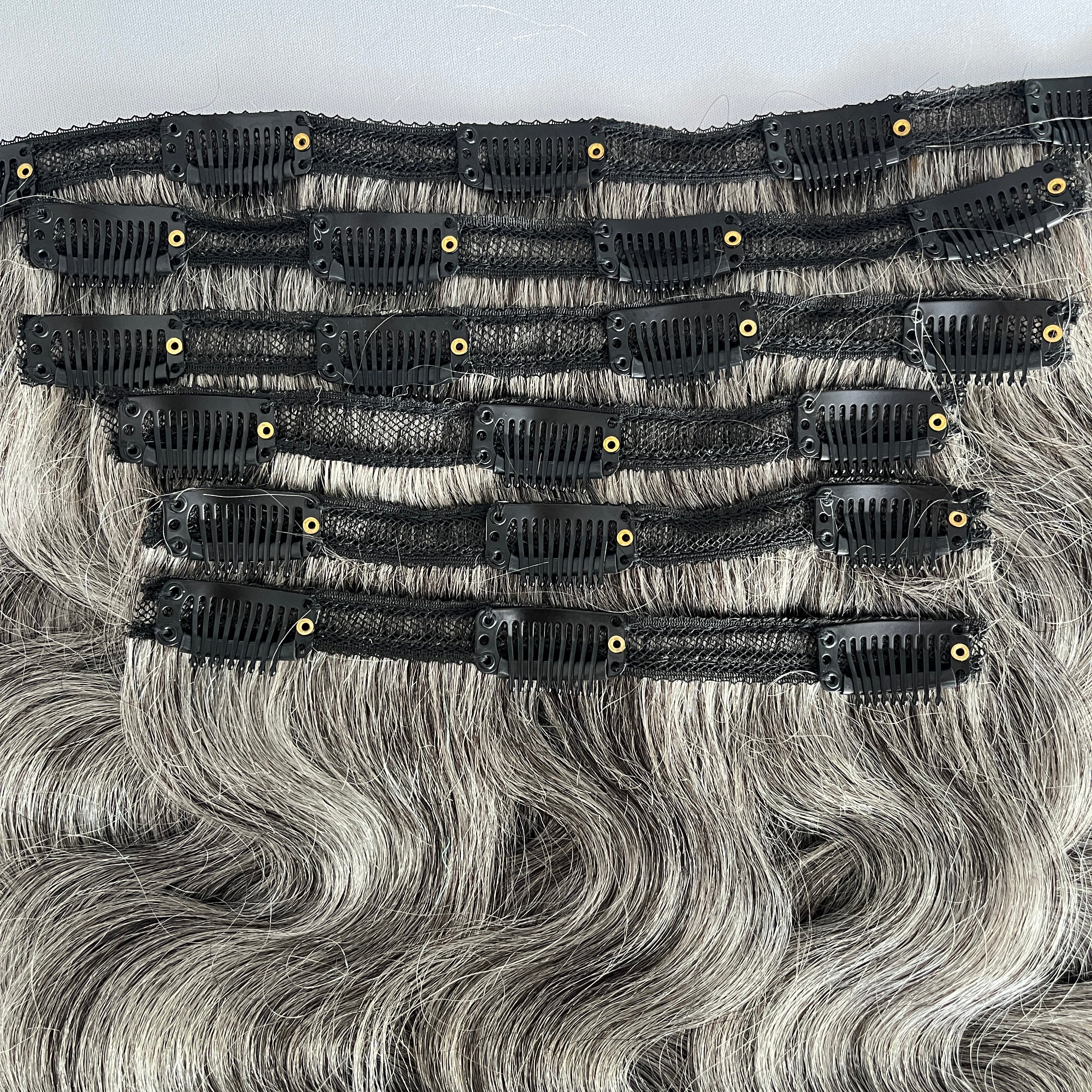 Soul-Lady-Wigs-Body-Wave-Human-Hair-Clip-In-Hair-Extensions-6-Pcs-A-Set-Salt-And-Pepper-Silver-Color-Standard-Detail