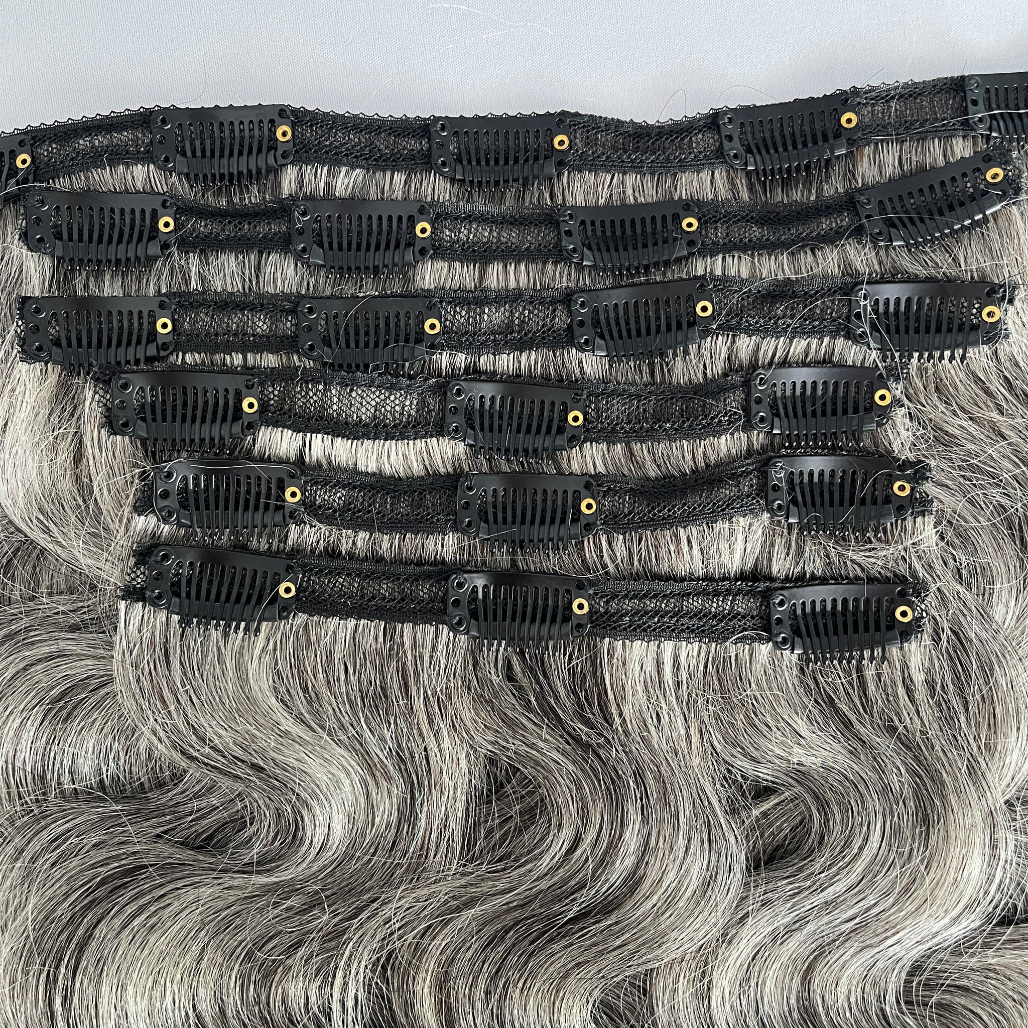 Silver Gray Human Hair Body Wave Clip in Hair Extensions 