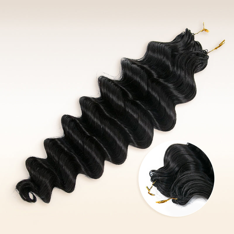 Soul Lady Wigs| Natural black deep wave human crochet hair extensions from Soul Lady, soft texture with defined curls for a natural style.