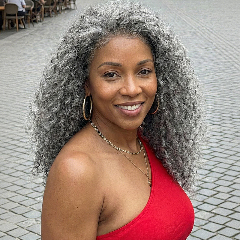 ポカポカベアー Salt and Pepper Lace Front Wigs Gray Water Wave 13x4 Lace Frontal