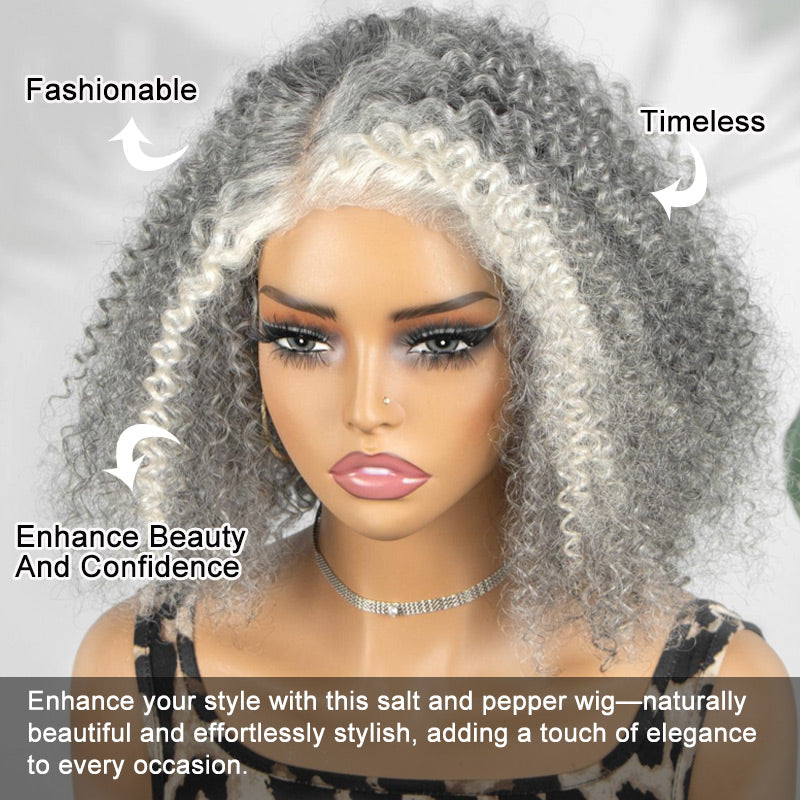 Soul Lady Wigs| Salt & Pepper Jerry Curl Wig – Natural Grey Bob Style for Mature Women