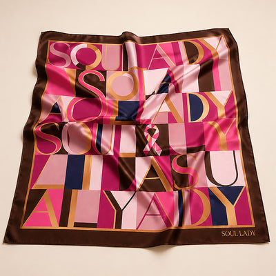 Soul Lady Wigs 70x70 cm Pink Ribbon Silk Scarf for Women, Elegant Square Scarf with Soft Pink Ribbon Design and Lightweight Silk Fabric