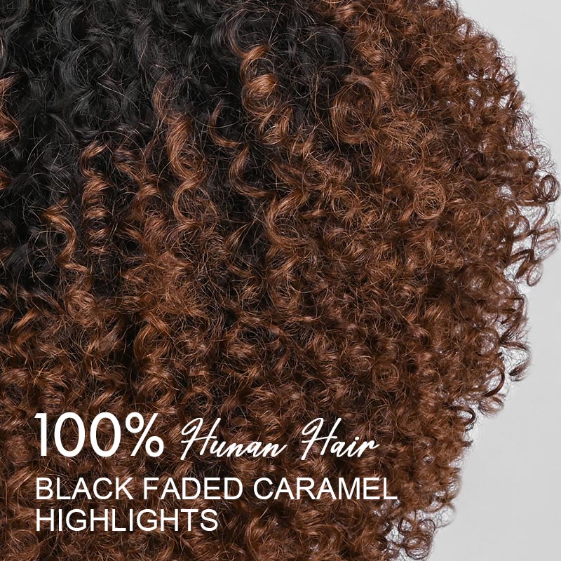 Soul Lady Wigs| Curly Ombre Brown T1B/30 Wig by Soul Lady — 12 Inch Human Hair, Natural and Full Style