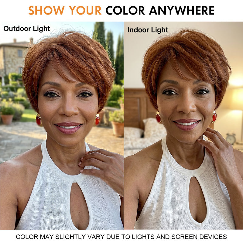 30 Copper Brown Natural Wave Layered Pixie Cut Glueless  display picture 1