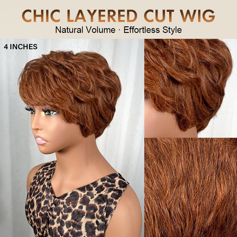 30 Copper Brown Natural Wave Layered Pixie Cut Glueless  display picture 1