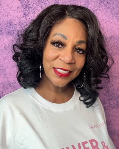 Soul Lady Wigs| A dark salt and pepper body wave human hair wig, styled with soft waves and natural shine, showcasing Soul Lady Wigs’ elegant and realistic look.