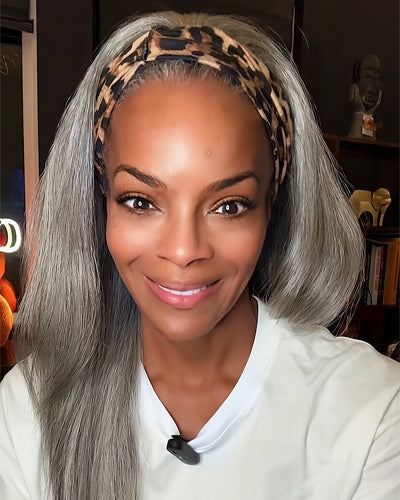 Soul Lady Wigs standard salt and pepper straight headband wig, showcasing natural beauty and effortless elegance.