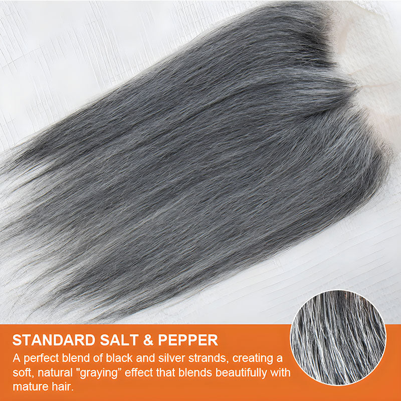 Soul Lady Wig| standard salt and pepper topper with seamless lace and full coverage.