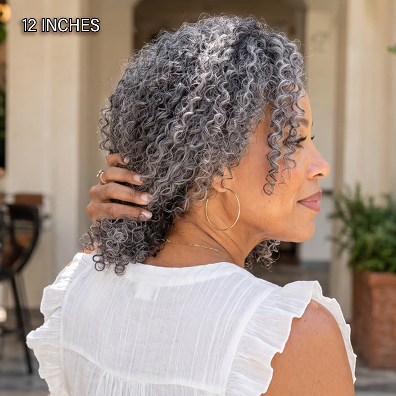 Gray Curly Human Hair Clip in Hair Extensions Salt and Pepper