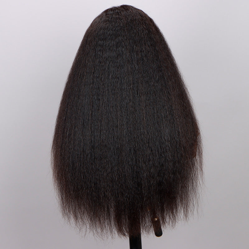 SoulLady 4c Edges Kinky Straight Wig 13x4 HD Lace Full Frontal Wigs with Pre Plucked Hairline 180% Density-back show
