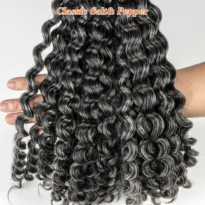 Soul Lady medium salt and pepper water wave bulk human hair – full, beautiful, and effortlessly natural look