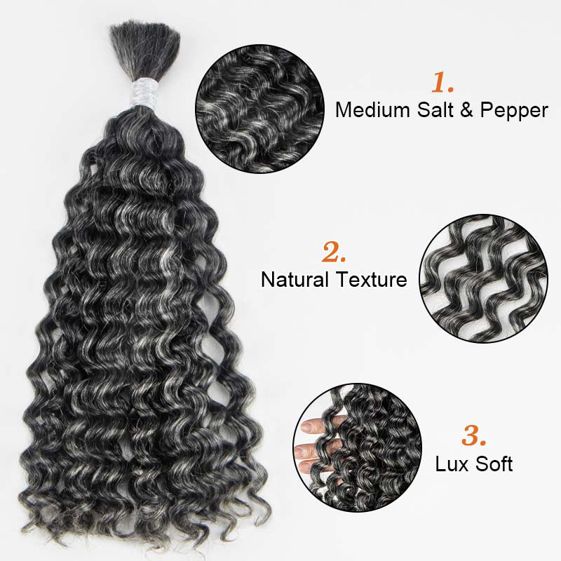 Soul Lady Wigs-Natural-looking medium salt and pepper water wave bulk hair – soft texture, perfect for crochet and goddess braids