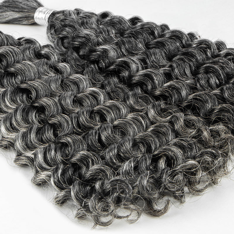 Soul Lady Wigs | Detailed view of medium salt and pepper water wave bulk human hair – soft, smooth, and ideal for protective styles