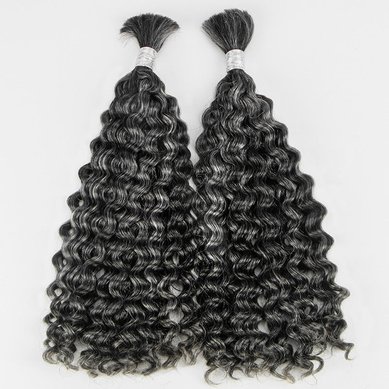 Soul Lady Medium salt and pepper water wave bulk human hair extension – soft, natural curls for braids and protective styles Soul Lady gray Wigs 