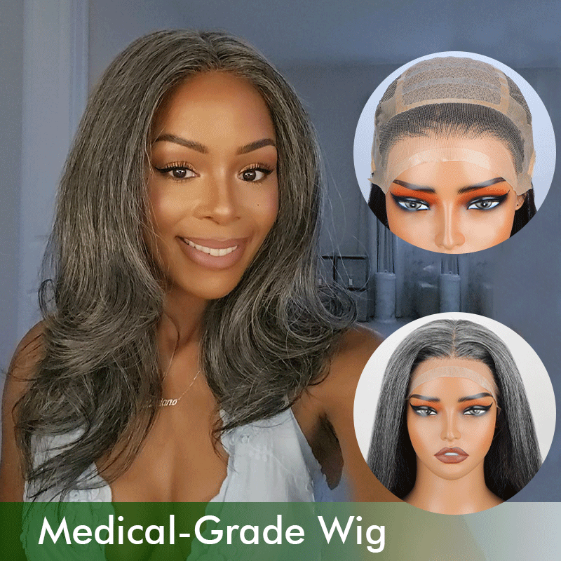 Glueless Medical Human Hair Wigs Silk Base Salt and Pepper  display picture 3
