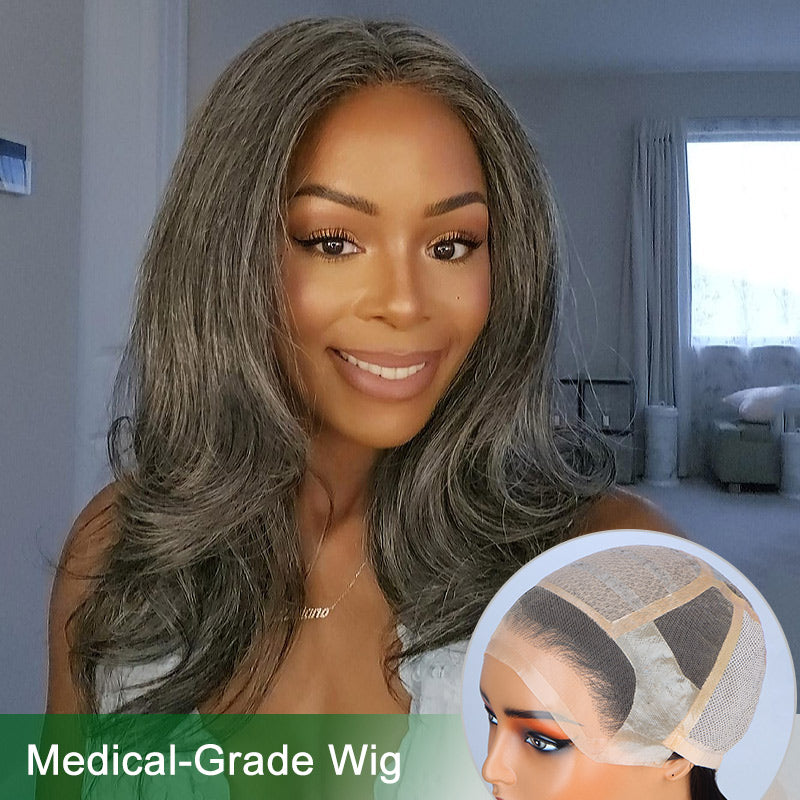 Soul lady medical-grade wigs Glueless Medical Wig For Hair Loss Silk Top Full Lace Straight Human Hair Wigs Medium Salt & Pepper Gray Color