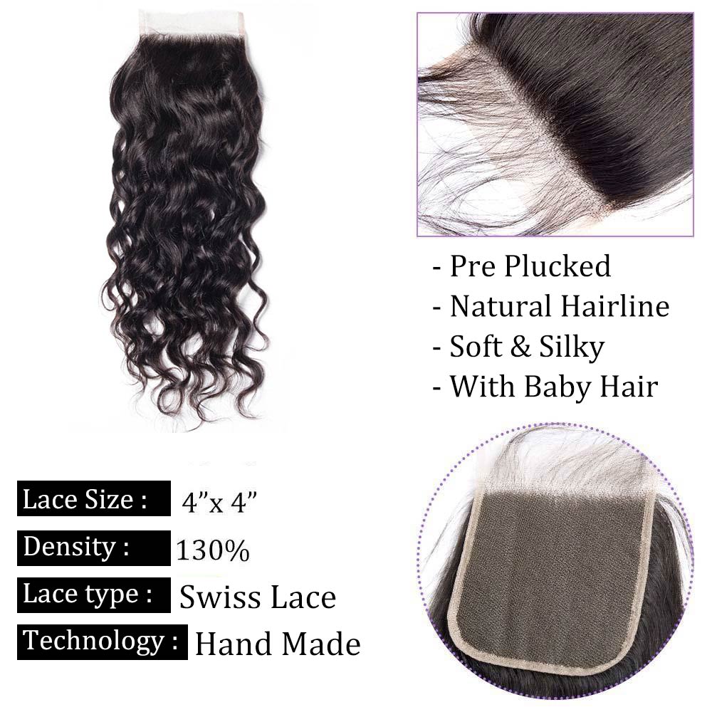 Soul Lady Top Grade Water Wave Hair 3 Bundles With 4x4 Lace Closure Brazilian Human Hair Weave-lace closure