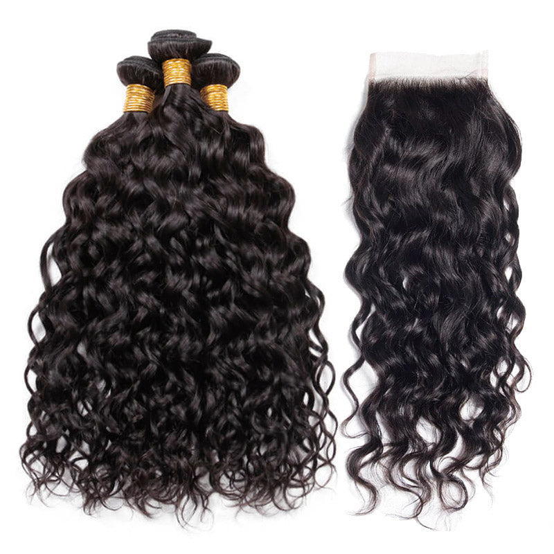 Soul Lady Top Grade Water Wave Hair 3 Bundles With 4x4 Lace Closure Brazilian Human Hair Weave