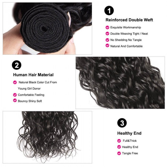 Soul Lady Top Grade Water Wave Hair 3 Bundles With 4x4 Lace Closure Brazilian Human Hair Weave-details