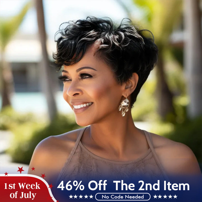 US DOMESTIC SHIPPING | Custom Edgy Pixie Cuts Wig With Natural Wave Bangs Glueless Human Hair Wigs For Mom