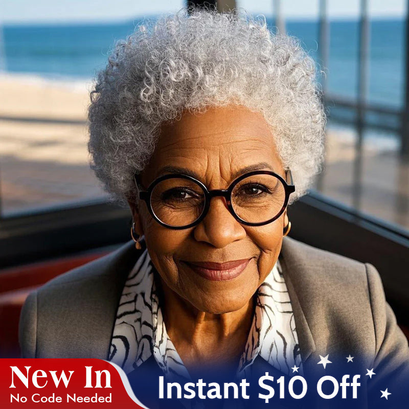 Instant Wear & Go Wigs | Light Salt & Pepper Short Afro 4C Curly Human Hair Glueless Wig For Older Women