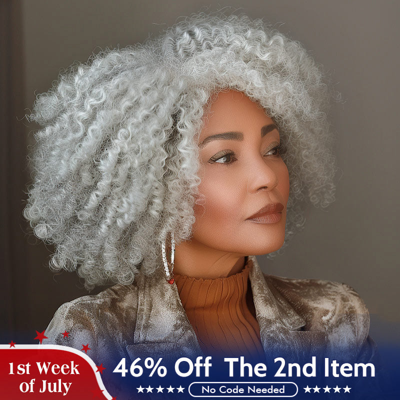 US DOMESTIC SHIPPING | Seniors Pale Gray Wig Light Salt And Pepper Jerry Curly Bob 5x5 HD Lace Human Hair Wigs For Older Women