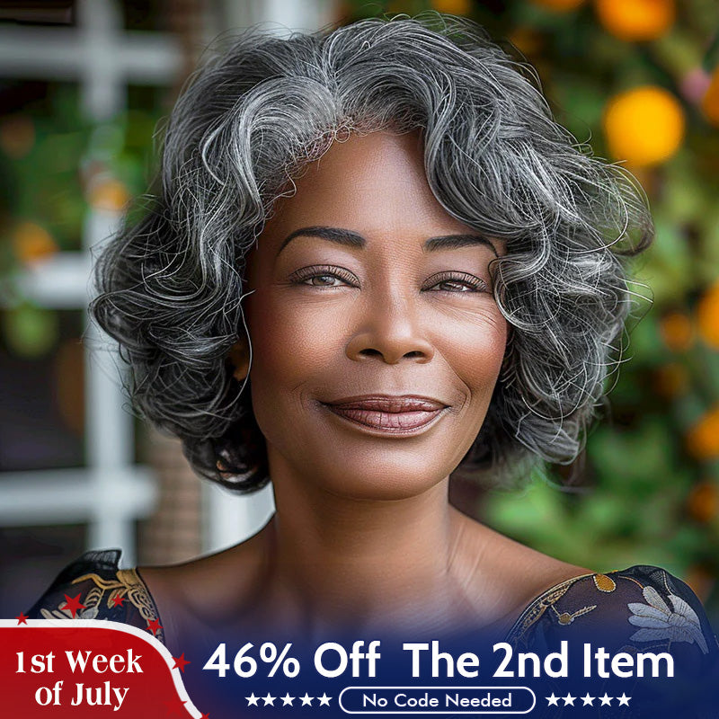 Effortless Salt And Pepper Wig For Older Women Throw On And Go Glueless Human Hair Loose Curly Bob Wigs