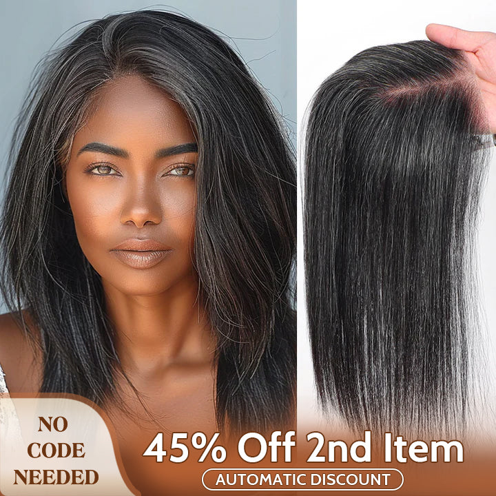 Soul Lady wigs mother day sale -5"x5" Lace Crown Toppers Dark Salt And Pepper Straight Human Hair Pieces For Women