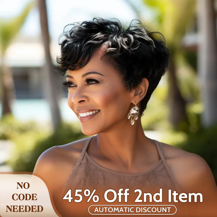 Soul Lady wigs mother daly sale - Custom Edgy Pixie Cuts Wig With Natural Wave Bangs Glueless Human Hair Wigs For Mom