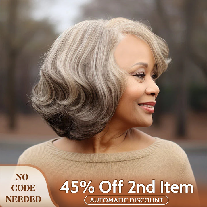 Soul Lady wigs mother day sale - Seniors Wavy Bob Wig Light Golden Blonde Mix Brown Color Human Hair 4x4 Lace Closure Wig For Older Women