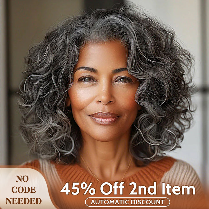Soul Lady wigs mother day sale - Attractive Seniors Salt And Pepper Human Hair Loose Wave Bob 5x5 HD Lace Wigs For Mom