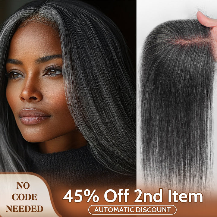 Soul Lady wigs mother daly sale -Medium Salt And Pepper Swiss Lace Toppers Straight Human Hair Crown Picese For Thinning Hair