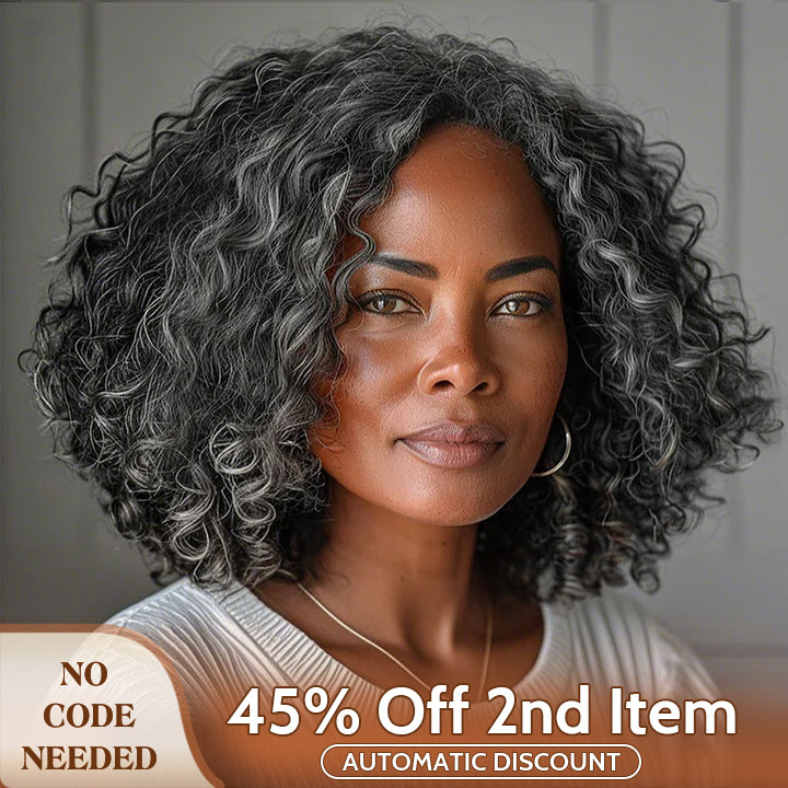 Soul Lady wigs mother day  sale - Medium Salt And Pepper Water Wave Bob Real Human Hair 5x5 Lace Wigs For Mature Women