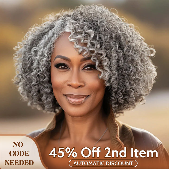 Soul Lady wigs mother day sale - Seniors Salt And Pepper Jerry Curly Bob Real Human Hair Handmade 5x5 HD Lace Wigs For Mom