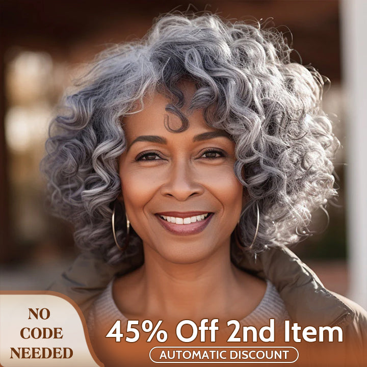 Soul Lady wigs mother day sale - Custom Seniors Salt & Pepper Wig Loose Curly Bob Silver Gray Human Hair Glueless Wigs For Women