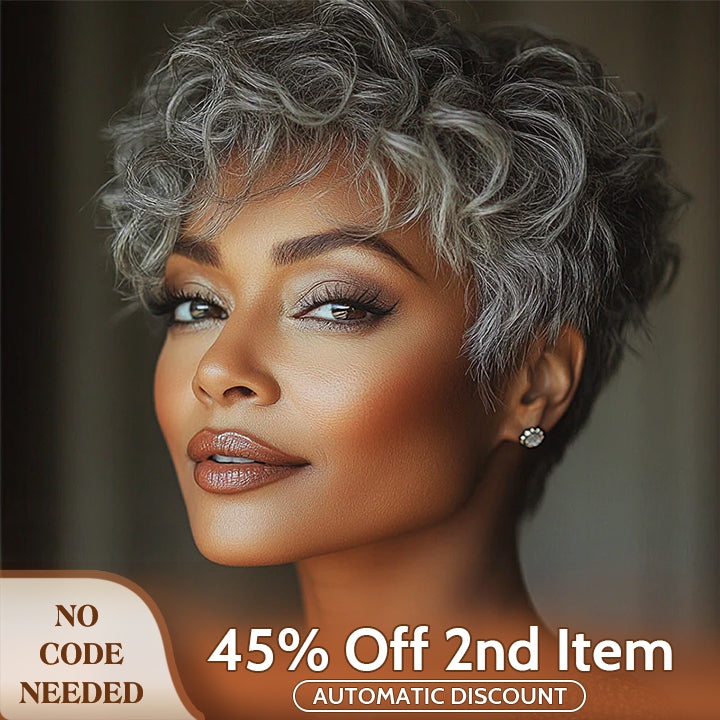 Soul Lady wigs mother day sale - Short Tapered Pixie Haircuts Salt And Pepper Natural Wave Human Hair Glueless Wigs For Women Over 50-GPXW02C