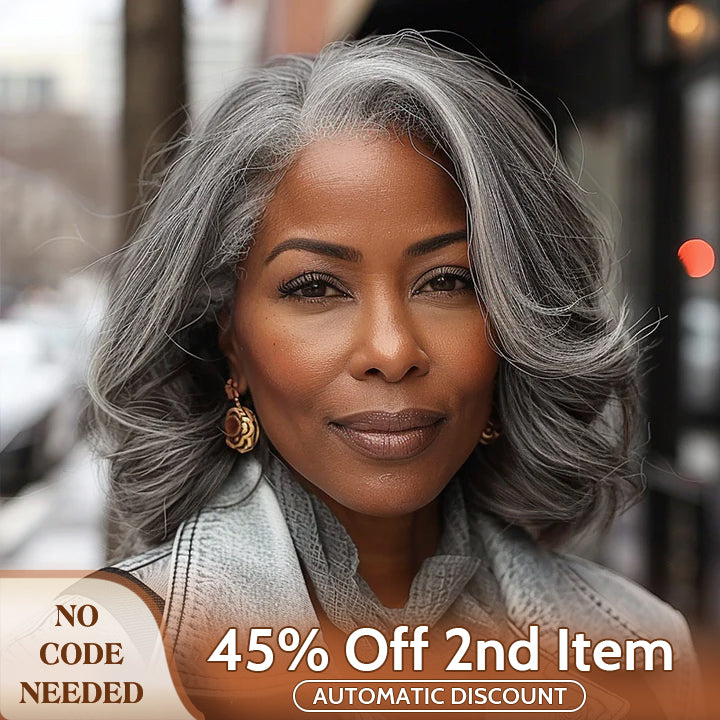 Soul lady wigs mother day sale - Shoulder-Length Salt And Pepper Wig Real Human Hair Loose Wave Wigs