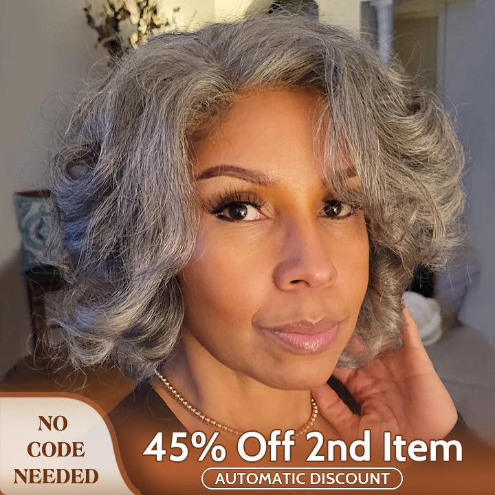 Soul Lady wigs mother daly sale - Timeless Throw On & Go Salt And Pepper Wig Loose Curly Human Hair Glueless Wigs For Older Women