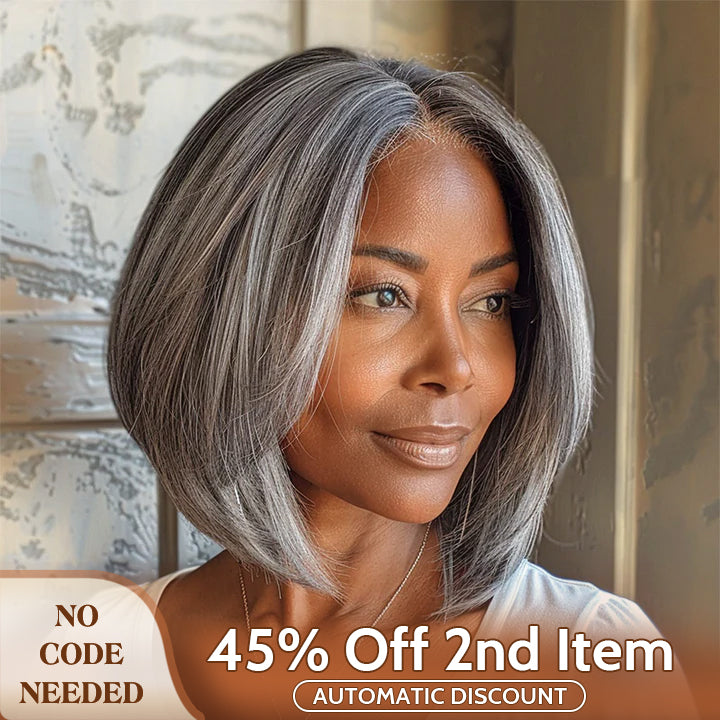 Soul Lady wigs mother daly sale - Chic Silver Gray Straight Bob Salt and Pepper Real Human Hair Glueless Lace Wigs For Seniors