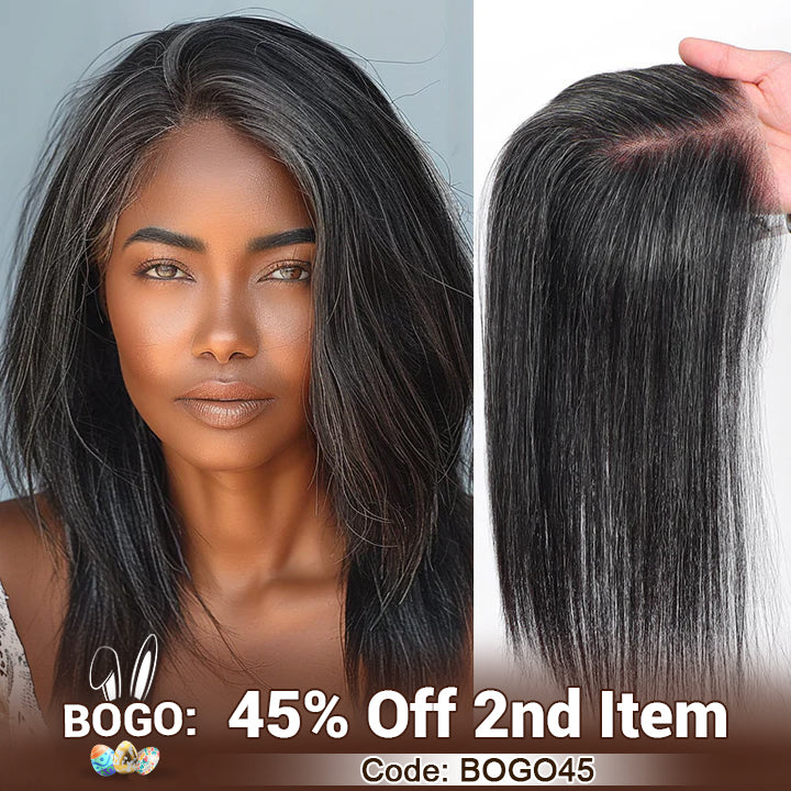 Soul lady wigs Easter Sale: 5"x5" Lace Crown Toppers Dark Salt And Pepper Straight Human Hair Pieces For Women