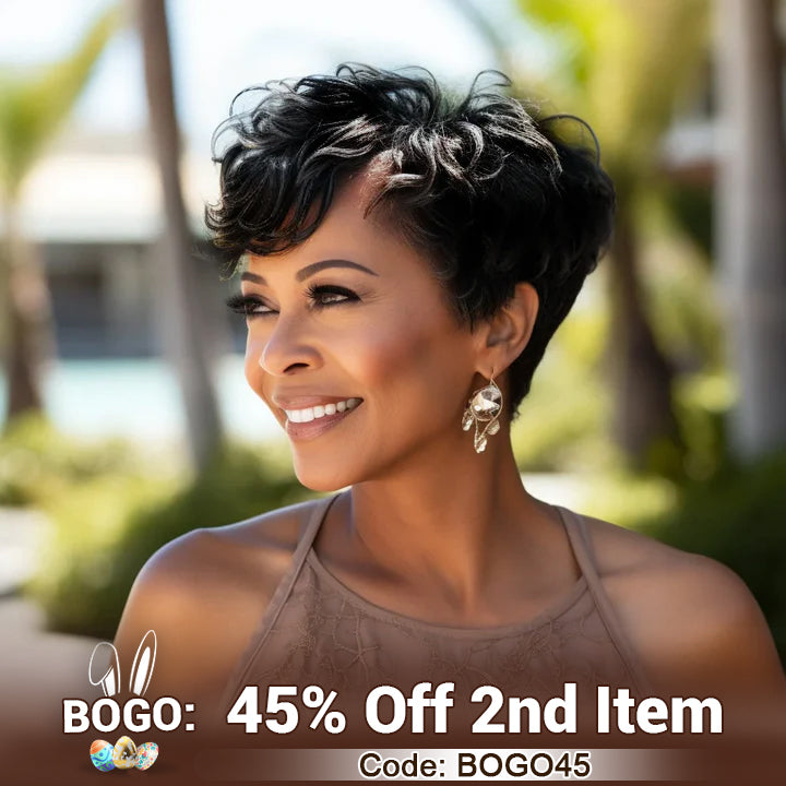 Soul lady wigs easter sale  Custom Edgy Pixie Cuts Wig With Natural Wave Bangs Glueless Human Hair Wigs For Mom